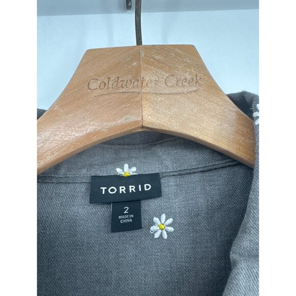 Torrid Womens Taylor Cotton Embroidered Button-Front Shirt gray size 2x plus - Picture 3 of 7